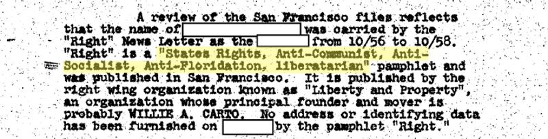 Portion of an internal FBI memo dated December 22, 1958 regarding “racial matters”